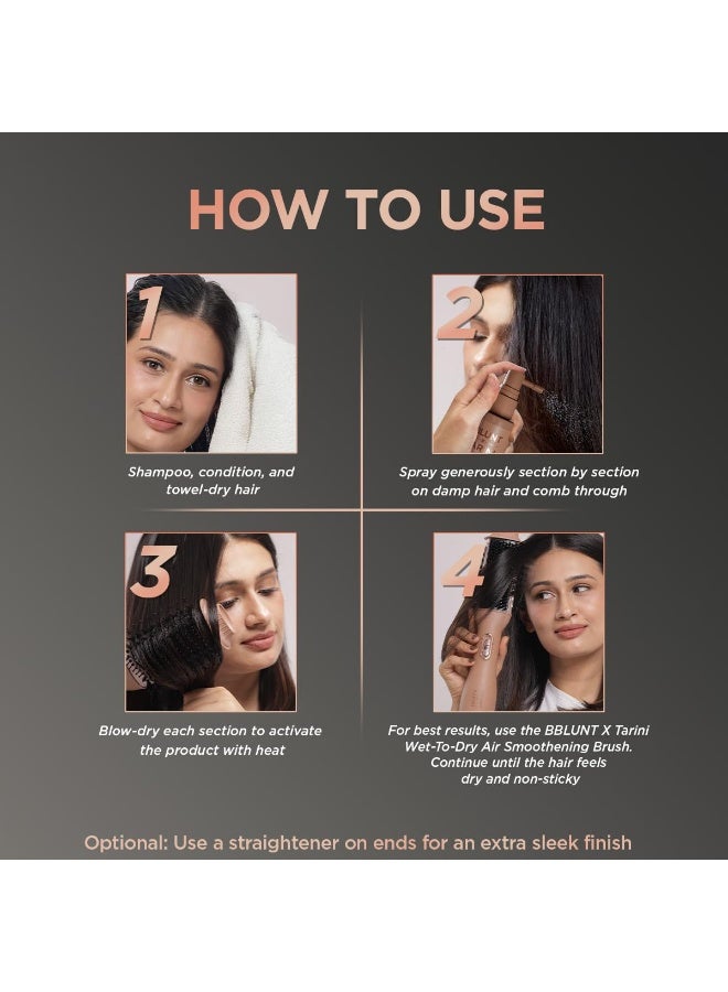 BBLUNT x TARINI INSTANT SMOOTH ANTI-FRIZZ HAIR SPRAY For Glass-Like Shine & Heat Protection |With Frizz Lock Complex™ & Shine Tonic | Humidity-Proof | Activated By Heat |  | All Hair Types 100ml - Image 3